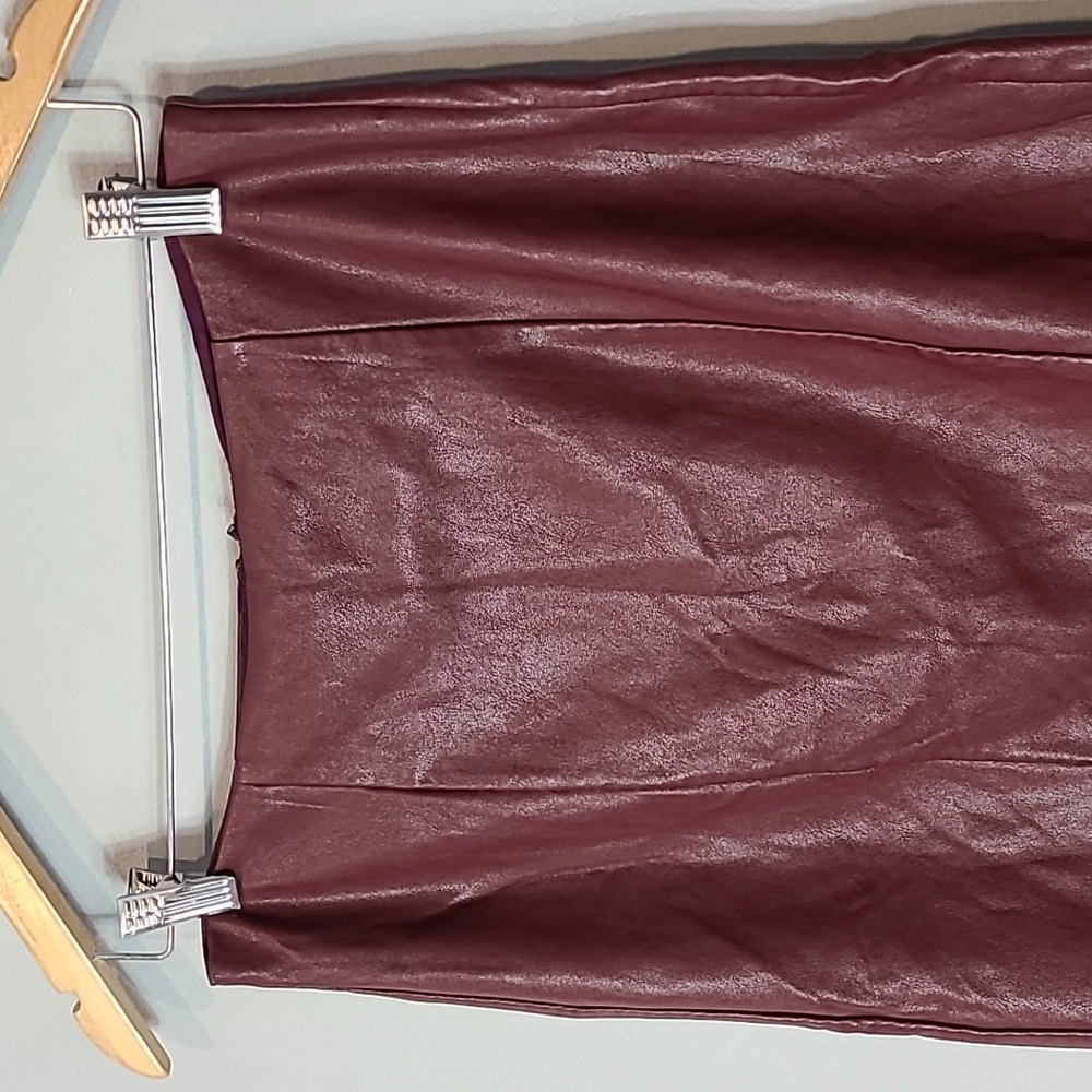Paper Crown Womens Faux Leather Merlot Burgundy Skirt‎ Size 4 Luxury Fall - Picture 2 of 10